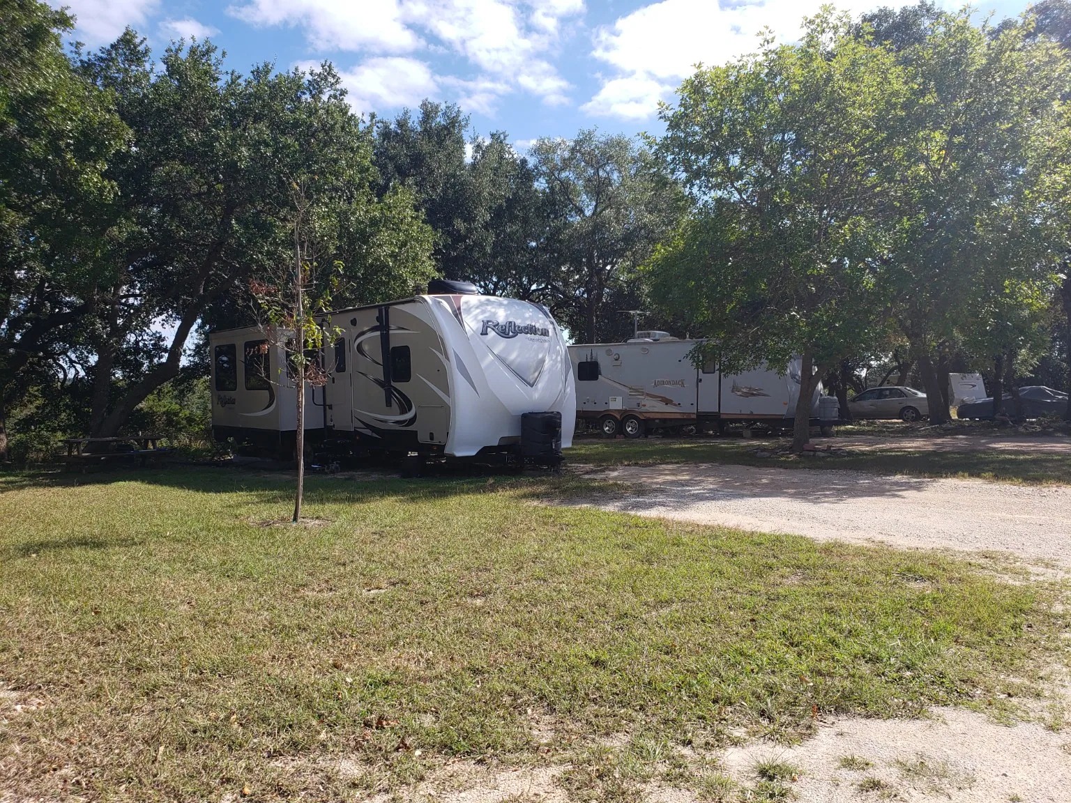 RV sites beneath mature oak trees